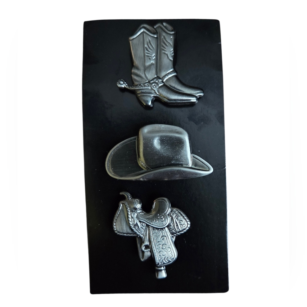 Western Themed Button Covers Brushed Nickel Cowboy Hat Boots & Saddle NWOT
